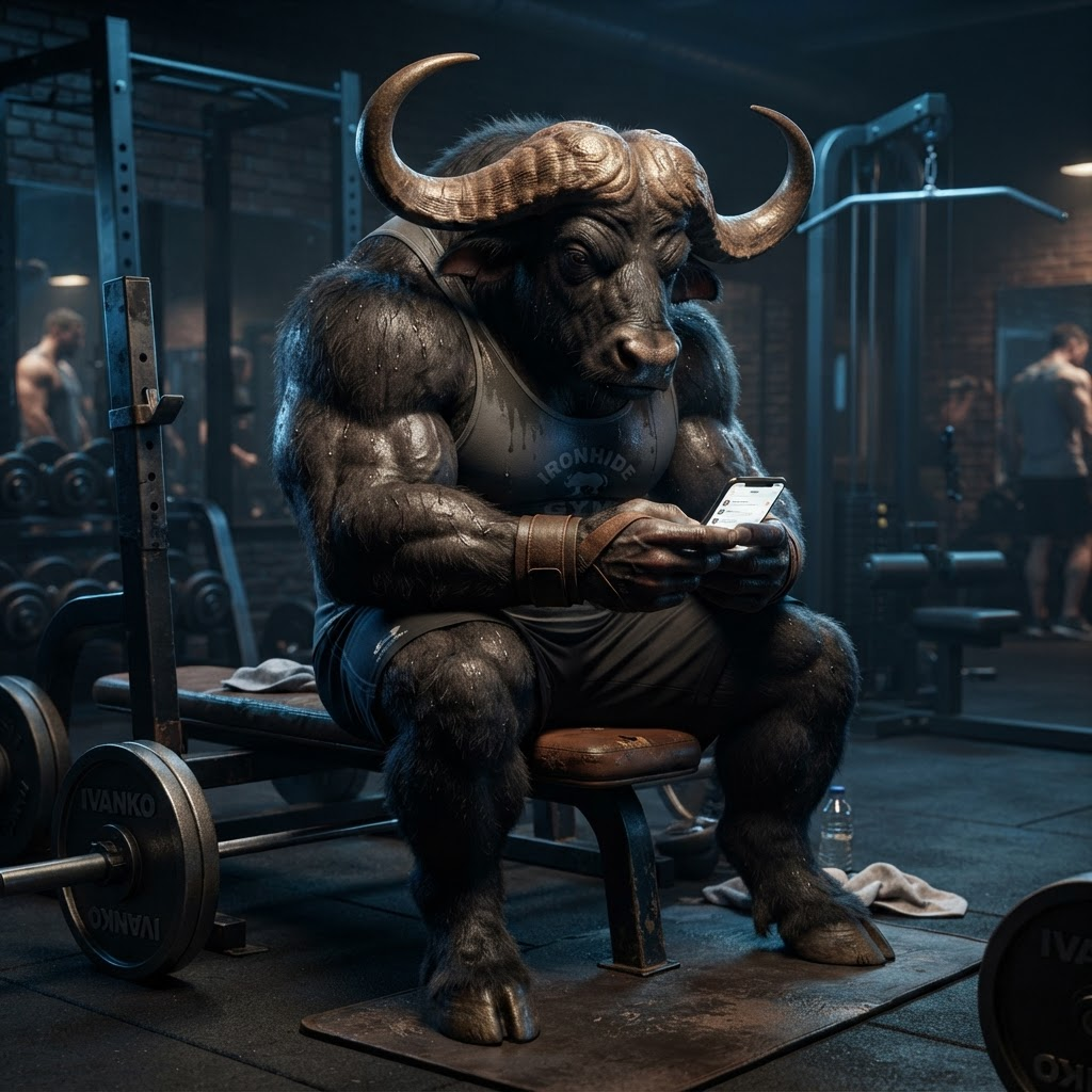 Between sets: 4 minutes rest, 19 minutes scrolling.
